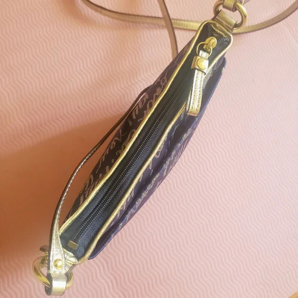 COACH Poppy Blue Gold New York Script Signature Heart Poppy Crossbody - Picture 7 of 14